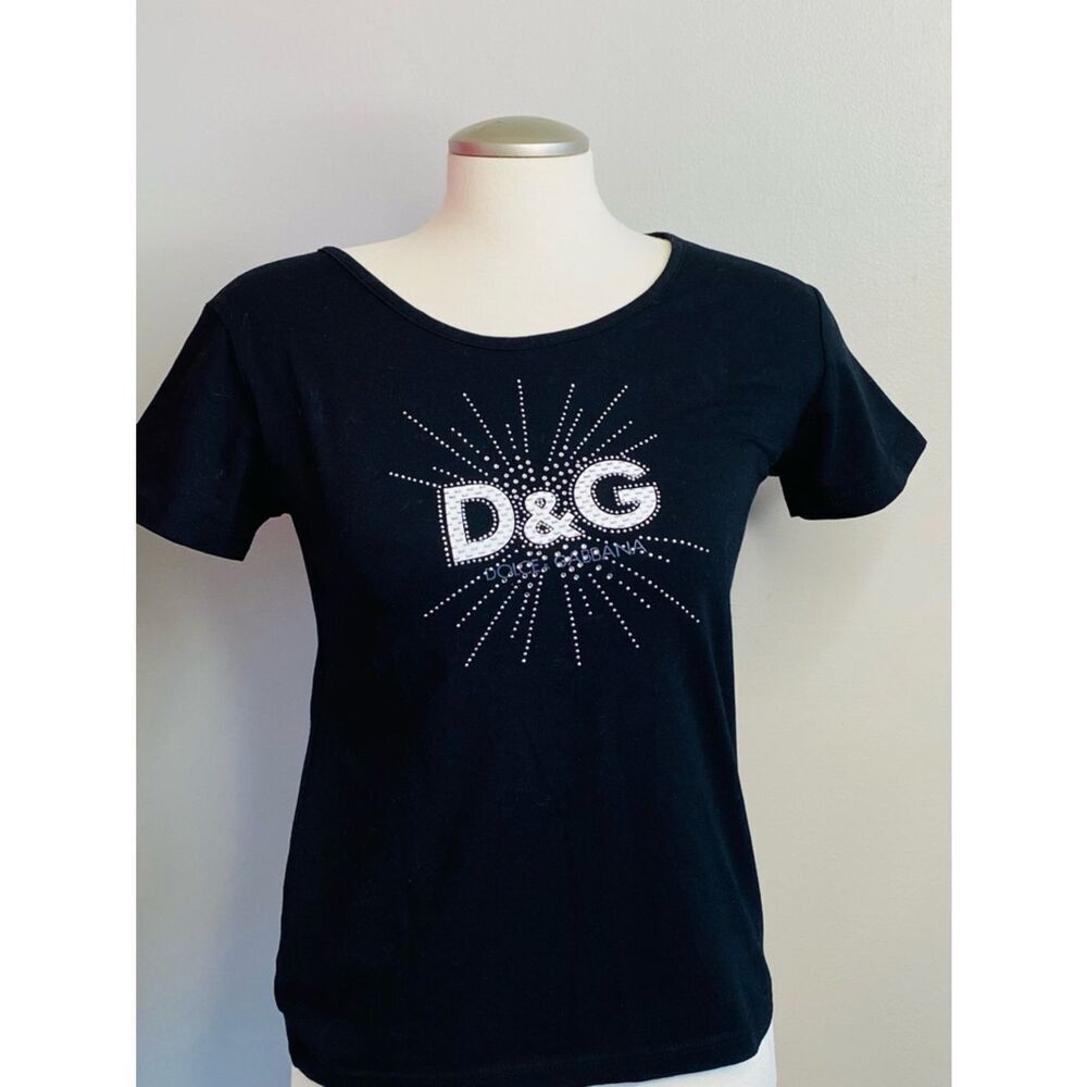 🛍️ D&G Authentic Black Short Sleeve Tee with Sparkling Logo - Picture 1 of 13